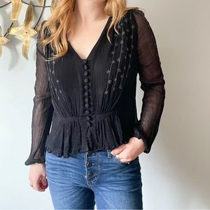 Free People-Black Sheer Top Size Small